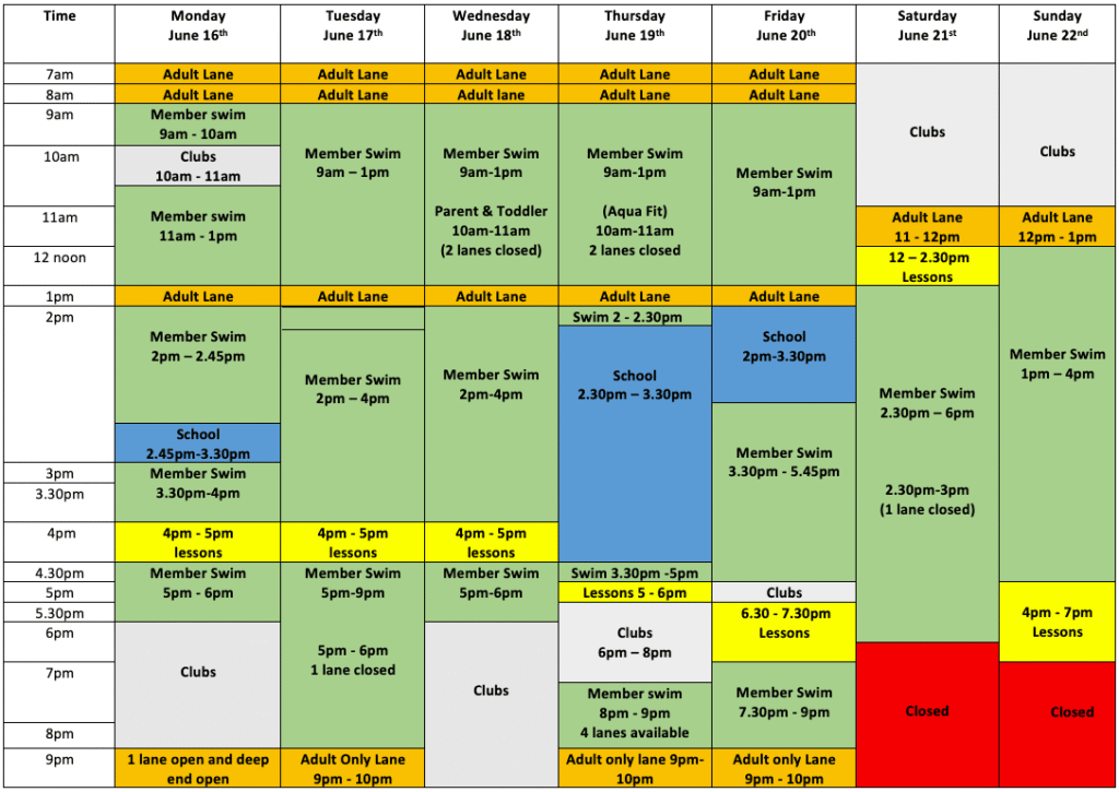 pool timetable